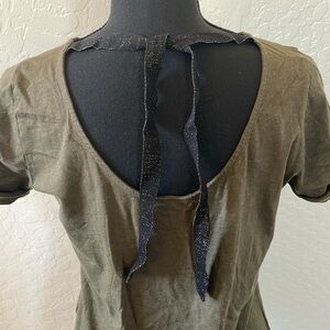 Sezane Cotton Tshirt with keyhole back and  glitter ties